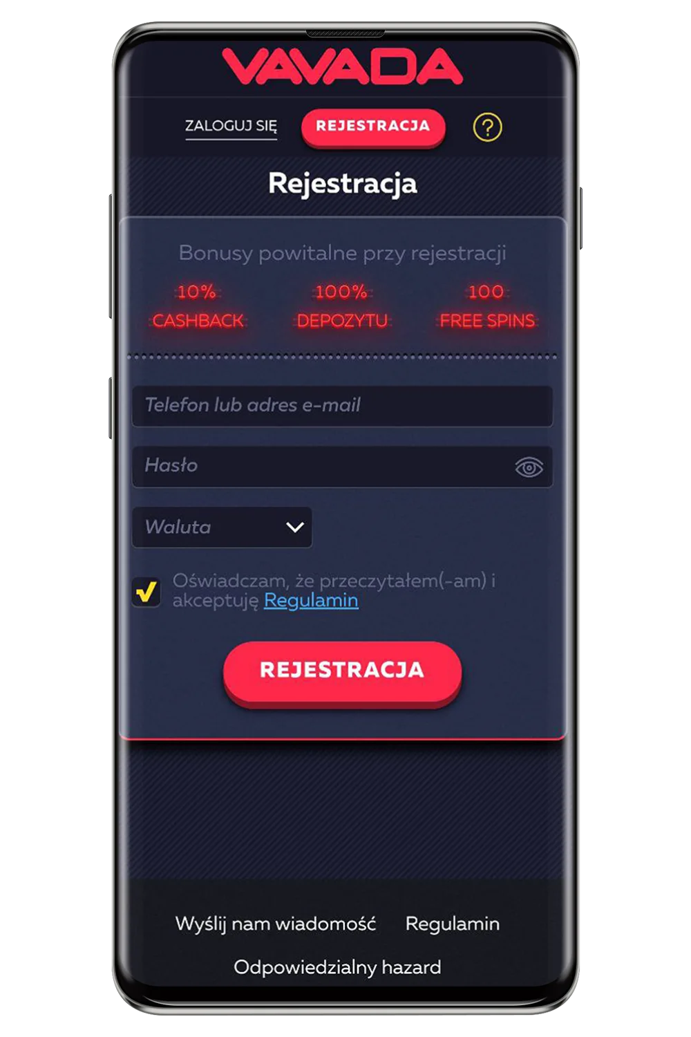 Снимки на екрана от официалния уебсайт Vavada PL